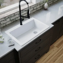 Karran 33" Drop In/Topmount Quartz Composite Kitchen Sink, White, QT-670-WH