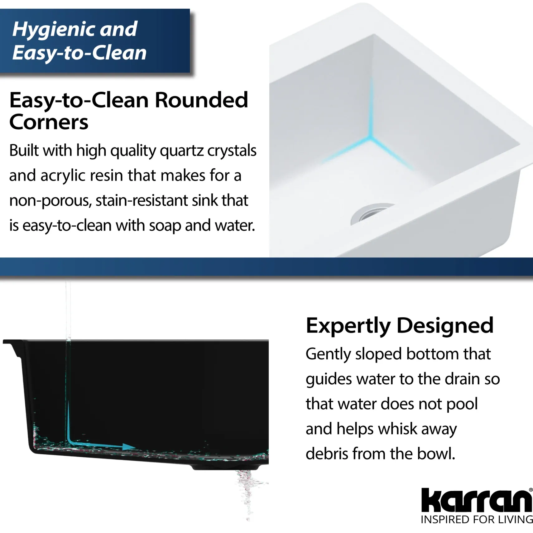 Karran 33" Drop In/Topmount Quartz Composite Kitchen Sink, White, QT-670-WH