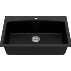 Karran 33" Drop In/Topmount Quartz Composite Kitchen Sink, Black, QT-712-BL