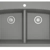 Karran 33" Drop In/Topmount Quartz Composite Kitchen Sink, 50/50 Double Bowl, Grey, QT-710-GR
