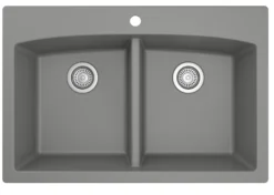 Karran 33" Drop In/Topmount Quartz Composite Kitchen Sink, 50/50 Double Bowl, Grey, QT-710-GR