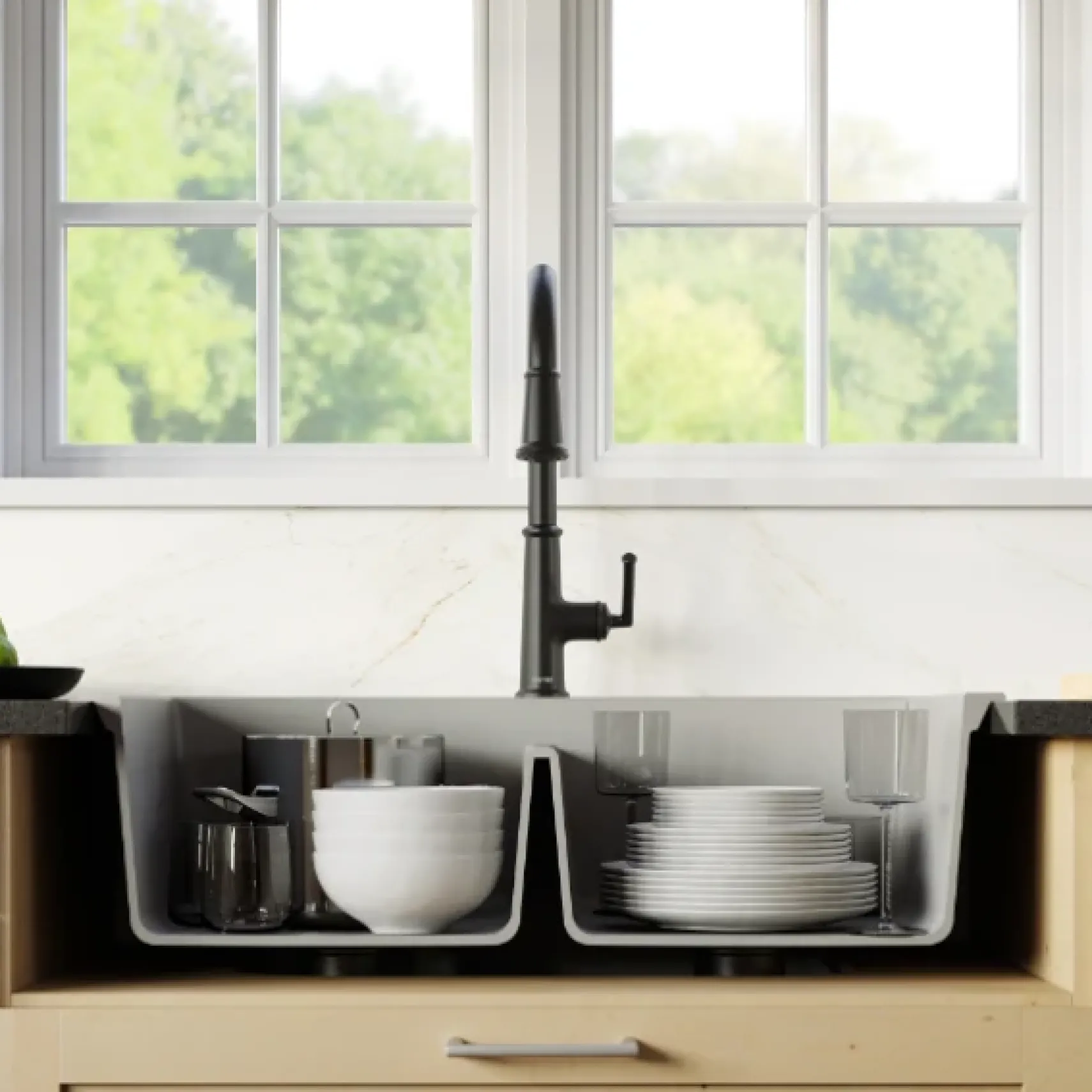 Karran 33" Drop In/Topmount Quartz Composite Kitchen Sink, 50/50 Double Bowl, Grey, QT-710-GR