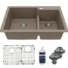 Karran 33" Drop In/Topmount Quartz Composite Kitchen Sink with Accessories, 60/40 Double Bowl, Concrete, QT-811-CN-PK1