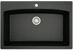 Karran 33" Drop In/Topmount Quartz Composite Kitchen Sink with Stainless Steel Faucet and Accessories, Black, QT712BL210SS