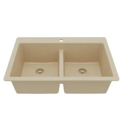 Karran 33" Drop In/Topmount Quartz Composite Kitchen Sink, 50/50 Double Bowl, Bisque, QT-810-BI