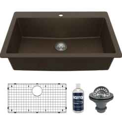 Karran 33" Drop In/Topmount Quartz Composite Kitchen Sink with Accessories, Brown, QT-812-BR-PK1