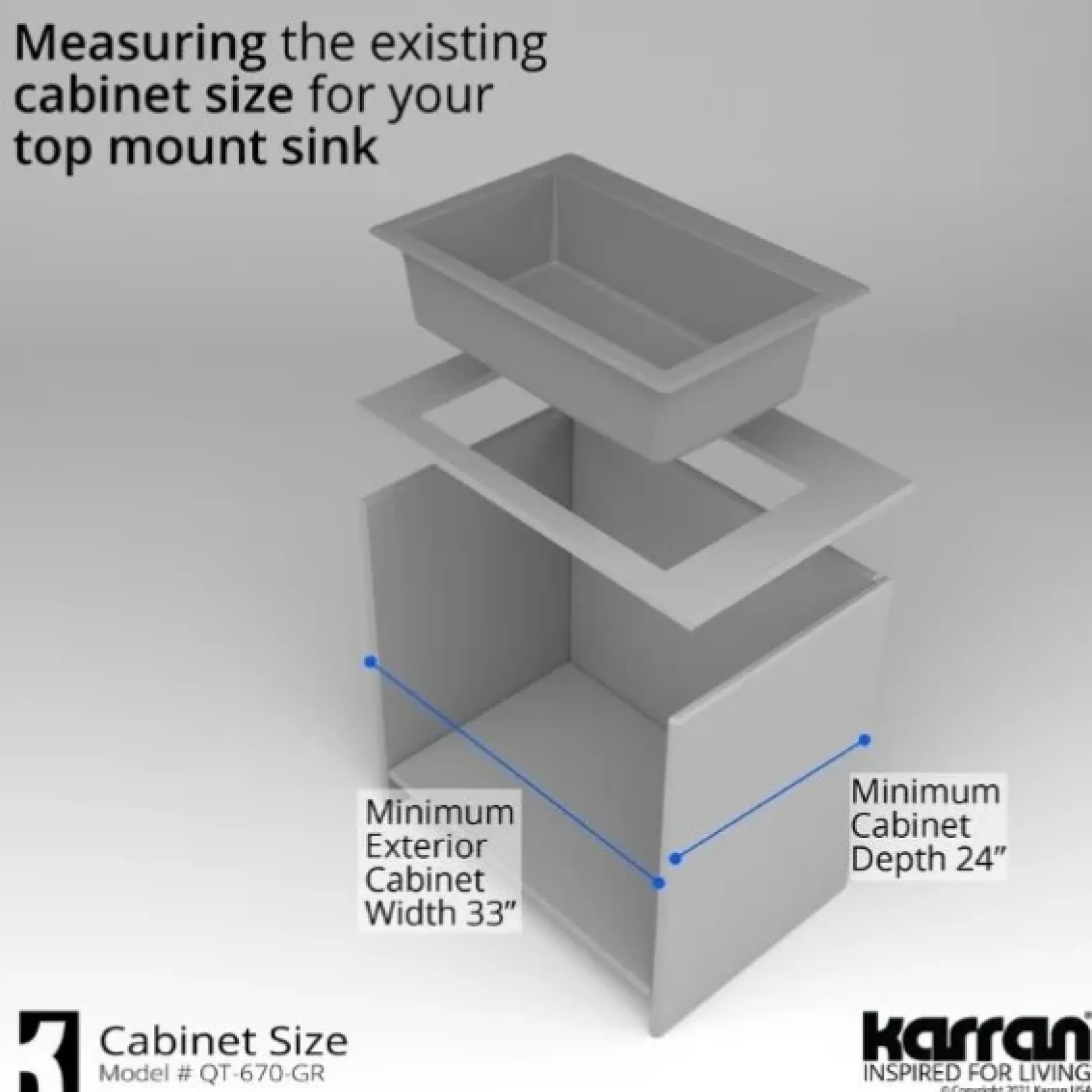 Karran 33" Drop In/Topmount Quartz Composite Kitchen Sink, Grey, QT-670-GR