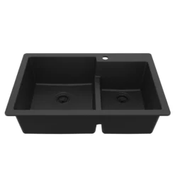 Karran 33" Drop In/Topmount Quartz Composite Kitchen Sink, 60/40 Double Bowl, Black, QT-811-BL