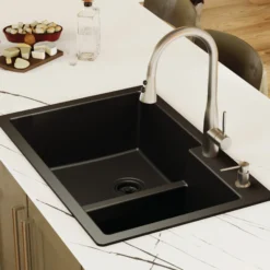 Karran 33" Drop In/Topmount Quartz Composite Kitchen Sink, 60/40 Double Bowl, Black, QT-811-BL