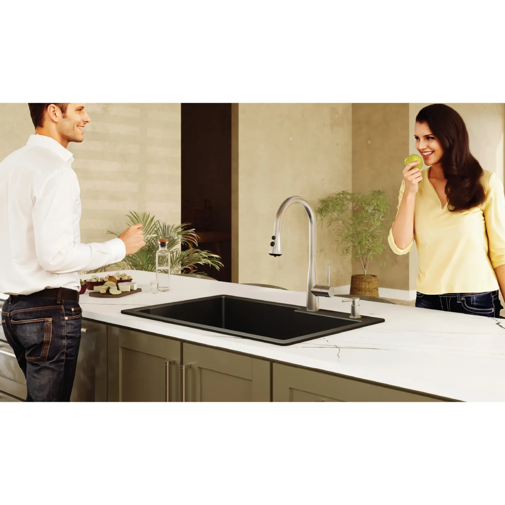 Karran 33" Drop In/Topmount Quartz Composite Kitchen Sink, 60/40 Double Bowl, Black, QT-811-BL