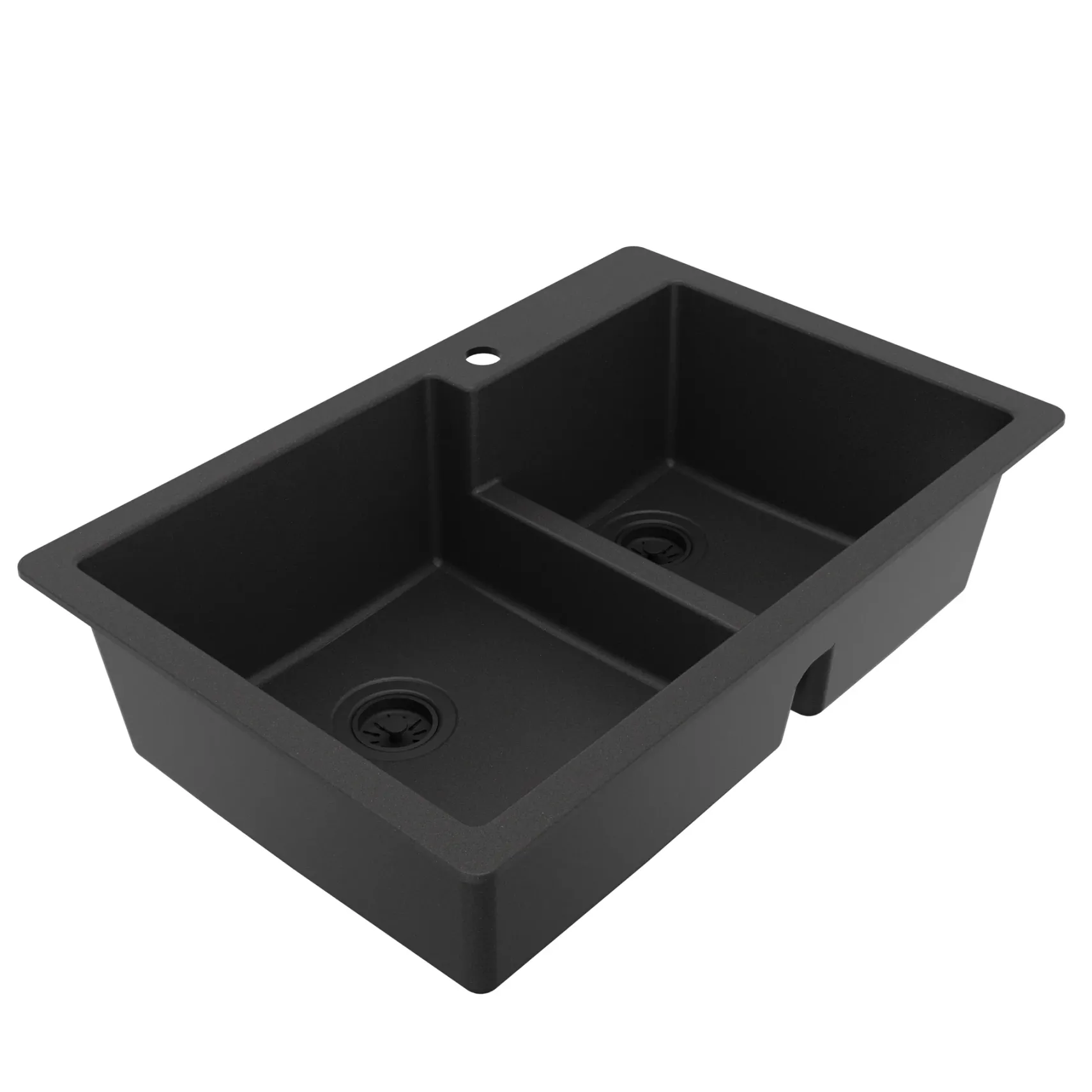 Karran 33" Drop In/Topmount Quartz Composite Kitchen Sink, 60/40 Double Bowl, Black, QT-811-BL