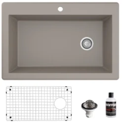 Karran 33" Drop In/Topmount Quartz Composite Kitchen Sink, Concrete, QT-670-CN-PK1