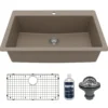 Karran 33" Drop In/Topmount Quartz Composite Kitchen Sink with Accessories, Concrete, QT-812-CN-PK1