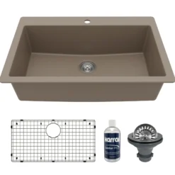 Karran 33" Drop In/Topmount Quartz Composite Kitchen Sink with Accessories, Concrete, QT-812-CN-PK1
