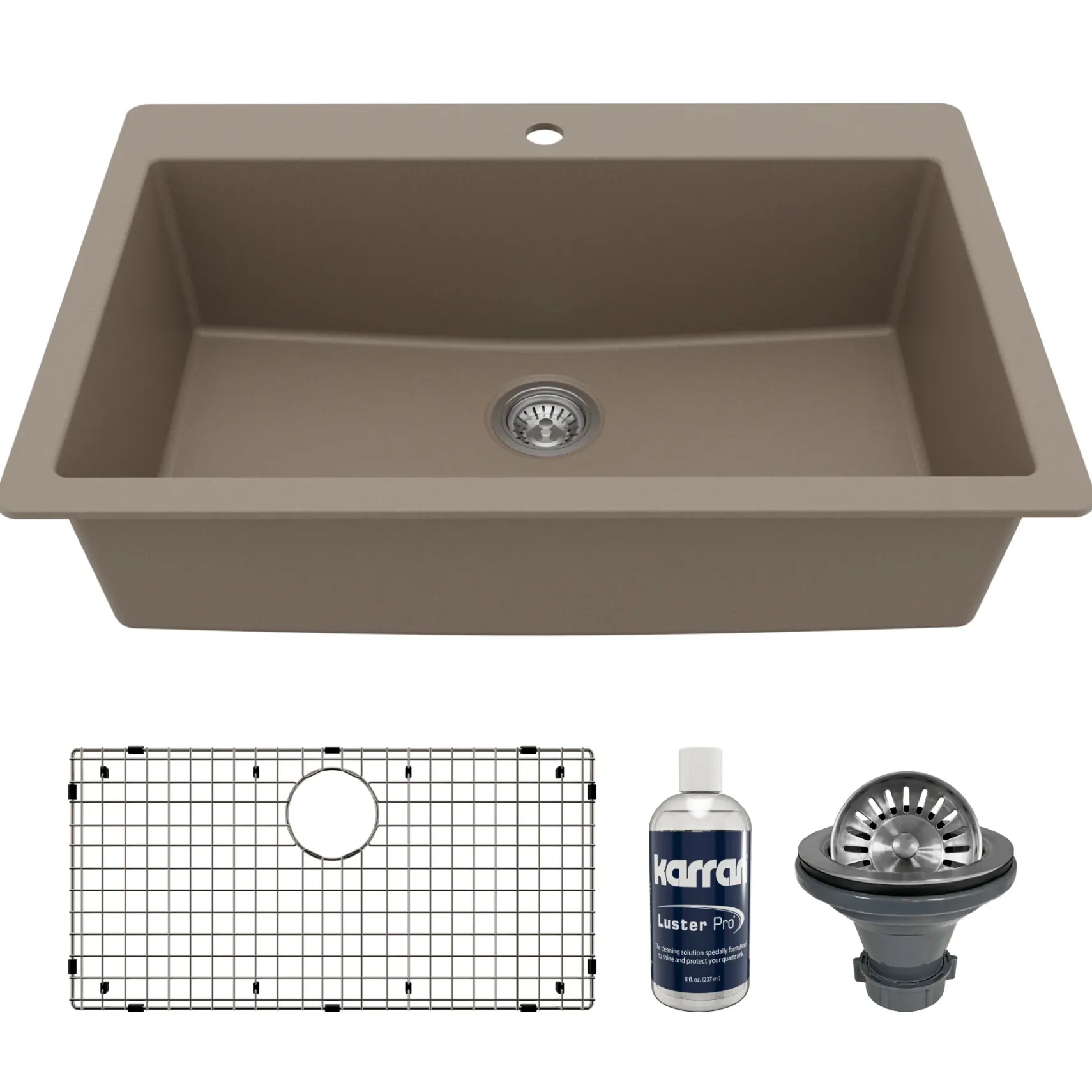 Karran 33" Drop In/Topmount Quartz Composite Kitchen Sink with Accessories, Concrete, QT-812-CN-PK1