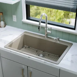 Karran 33" Drop In/Topmount Quartz Composite Kitchen Sink with Accessories, Concrete, QT-812-CN-PK1