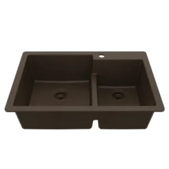Karran 33" Drop In/Topmount Quartz Composite Kitchen Sink, 60/40 Double Bowl, Brown, QT-811-BR