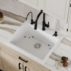 Karran 25" Drop In/Topmount Quartz Composite Kitchen Sink with Accessories, White, QT-820-WH-PK1