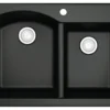 Karran 33" Drop In/Topmount Quartz Composite Kitchen Sink, 60/40 Double Bowl, Black, QT-610-BL
