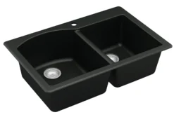 Karran 33" Drop In/Topmount Quartz Composite Kitchen Sink, 60/40 Double Bowl, Black, QT-610-BL