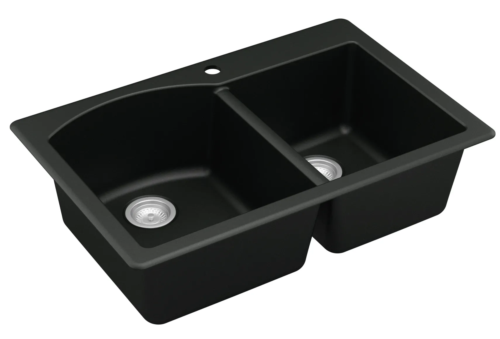 Karran 33" Drop In/Topmount Quartz Composite Kitchen Sink, 60/40 Double Bowl, Black, QT-610-BL