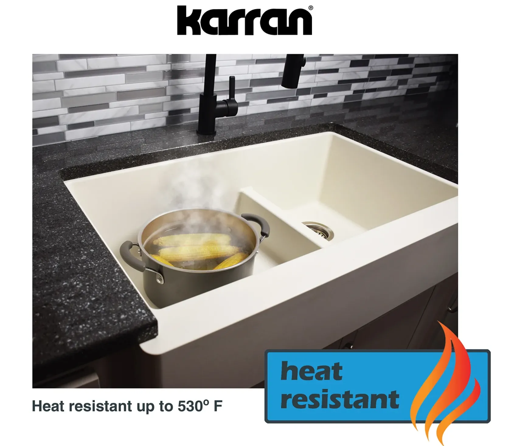 Karran 33" Drop In/Topmount Quartz Composite Kitchen Sink, 60/40 Double Bowl, Black, QT-610-BL