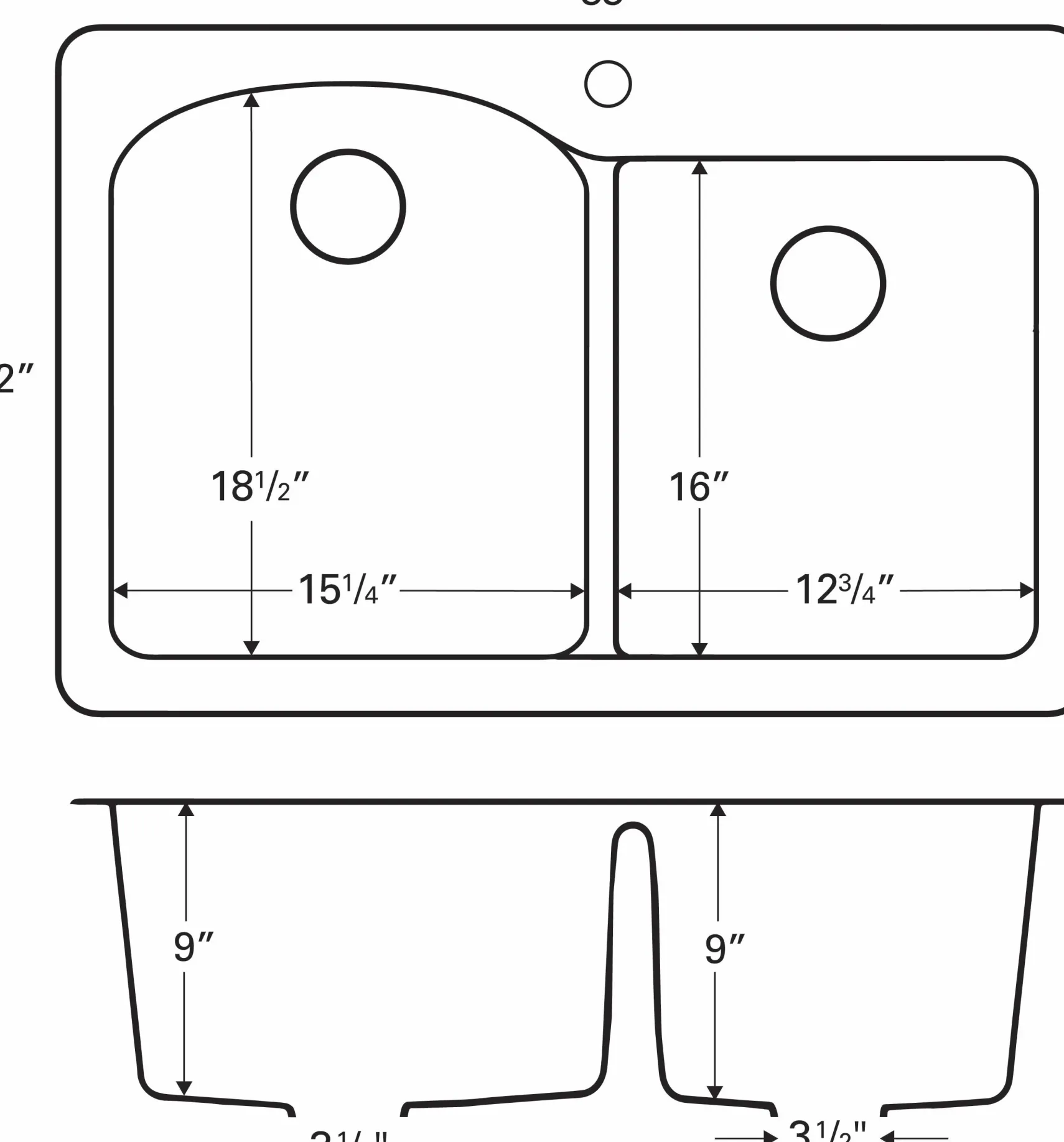 Karran 33" Drop In/Topmount Quartz Composite Kitchen Sink, 60/40 Double Bowl, Black, QT-610-BL
