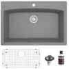 Karran 33" Drop In/Topmount Quartz Composite Kitchen Sink, Grey, QT-712-GR-PK1