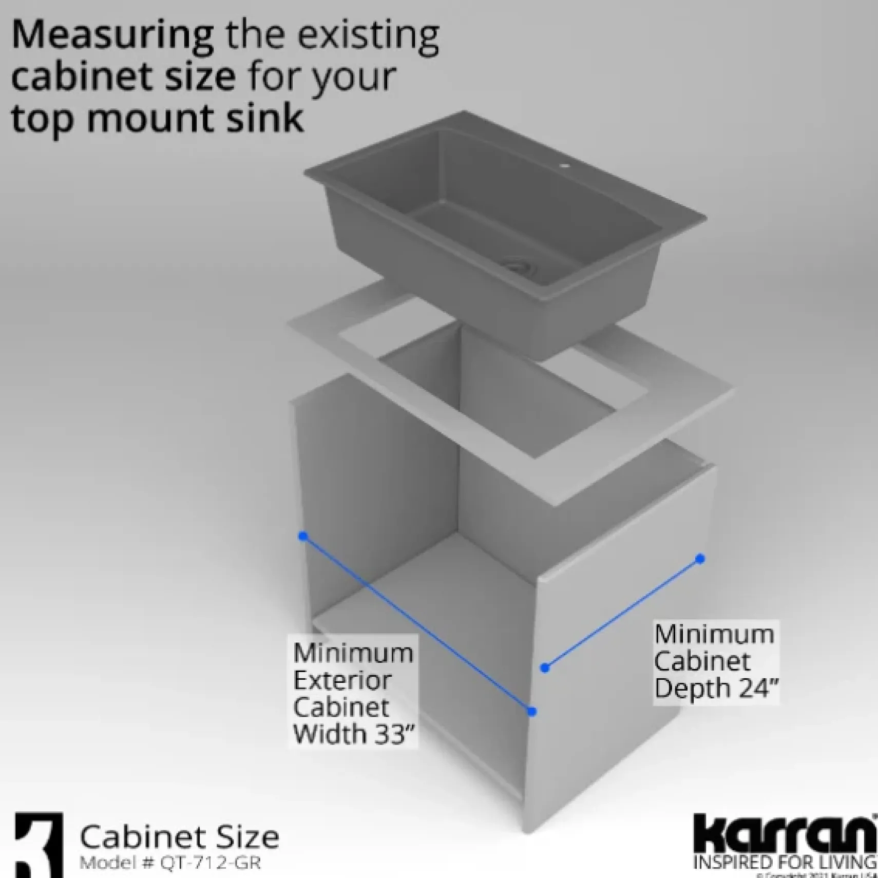 Karran 33" Drop In/Topmount Quartz Composite Kitchen Sink, Grey, QT-712-GR-PK1