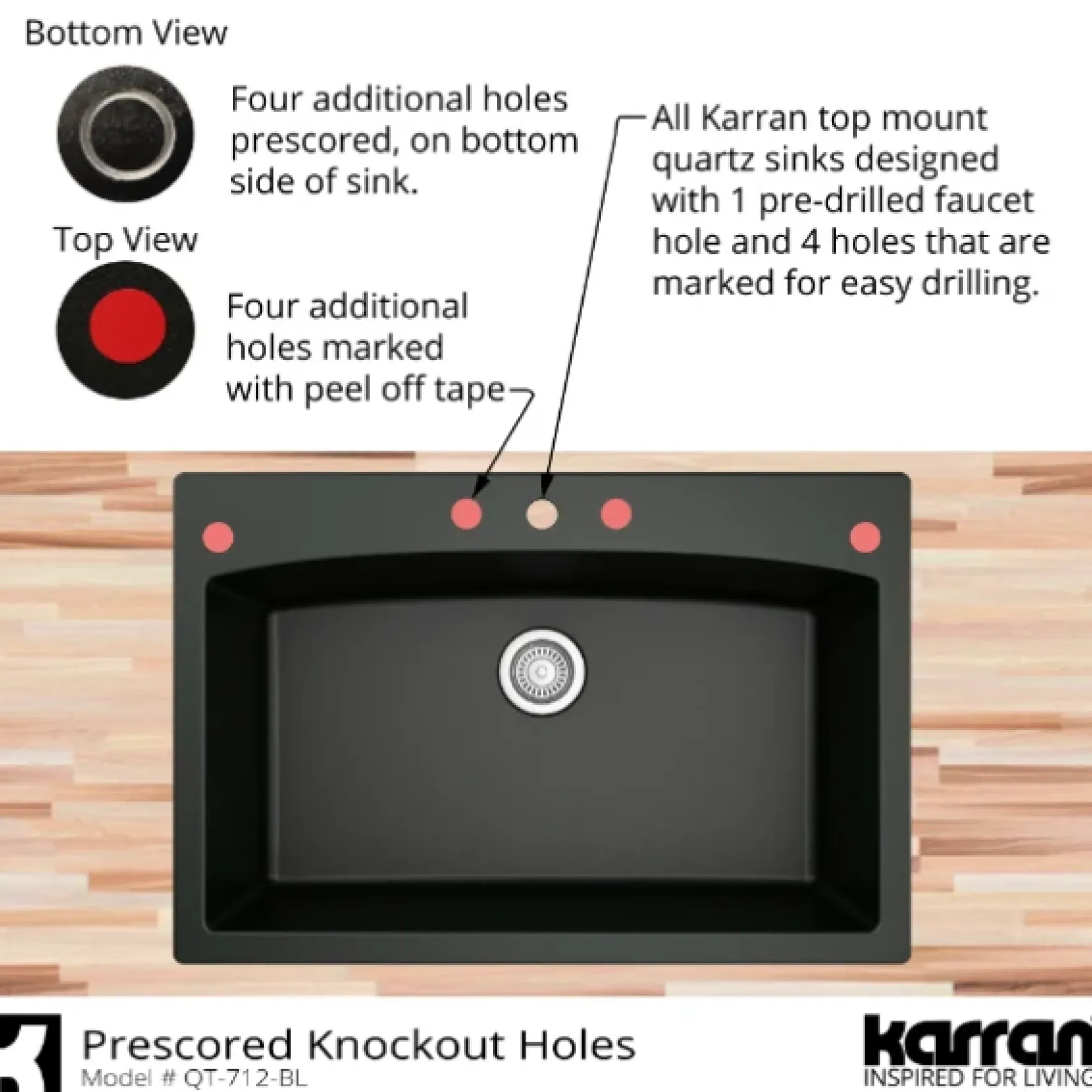 Karran 33" Drop In/Topmount Quartz Composite Kitchen Sink, Grey, QT-712-GR-PK1