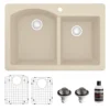 Karran 33" Drop In/Topmount Quartz Composite Kitchen Sink, 60/40 Double Bowl, Bisque, QT-610-BI-PK1