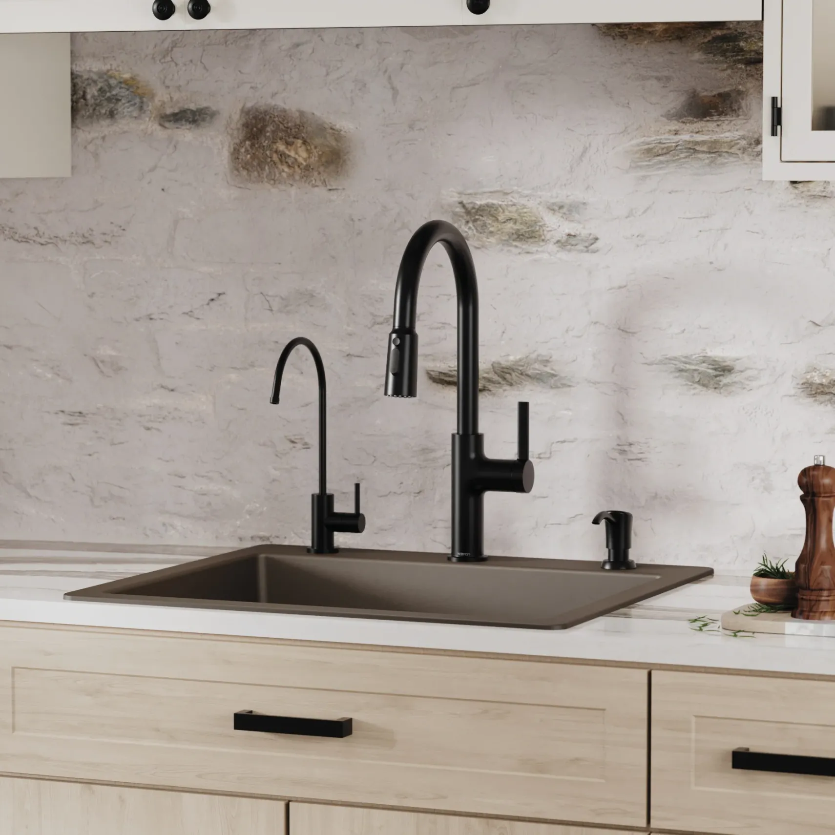 Karran 25" Drop In/Topmount Quartz Composite Kitchen Sink with Accessories, Brown, QT-820-BR-PK1