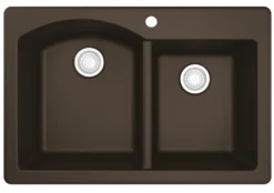 Karran 33" Drop In/Topmount Quartz Composite Kitchen Sink, 60/40 Double Bowl, Brown, QT-610-BR