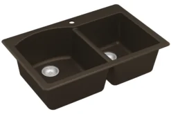 Karran 33" Drop In/Topmount Quartz Composite Kitchen Sink, 60/40 Double Bowl, Brown, QT-610-BR