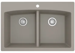Karran 33" Drop In/Topmount Quartz Composite Kitchen Sink, 50/50 Double Bowl, Concrete, QT-710-CN