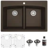 Karran 33" Drop In/Topmount Quartz Composite Kitchen Sink, 50/50 Double Bowl, Brown, QT-710-BR-PK1