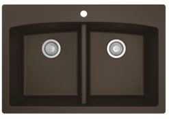 Karran 33" Drop In/Topmount Quartz Composite Kitchen Sink, 50/50 Double Bowl, Brown, QT-710-BR-PK1