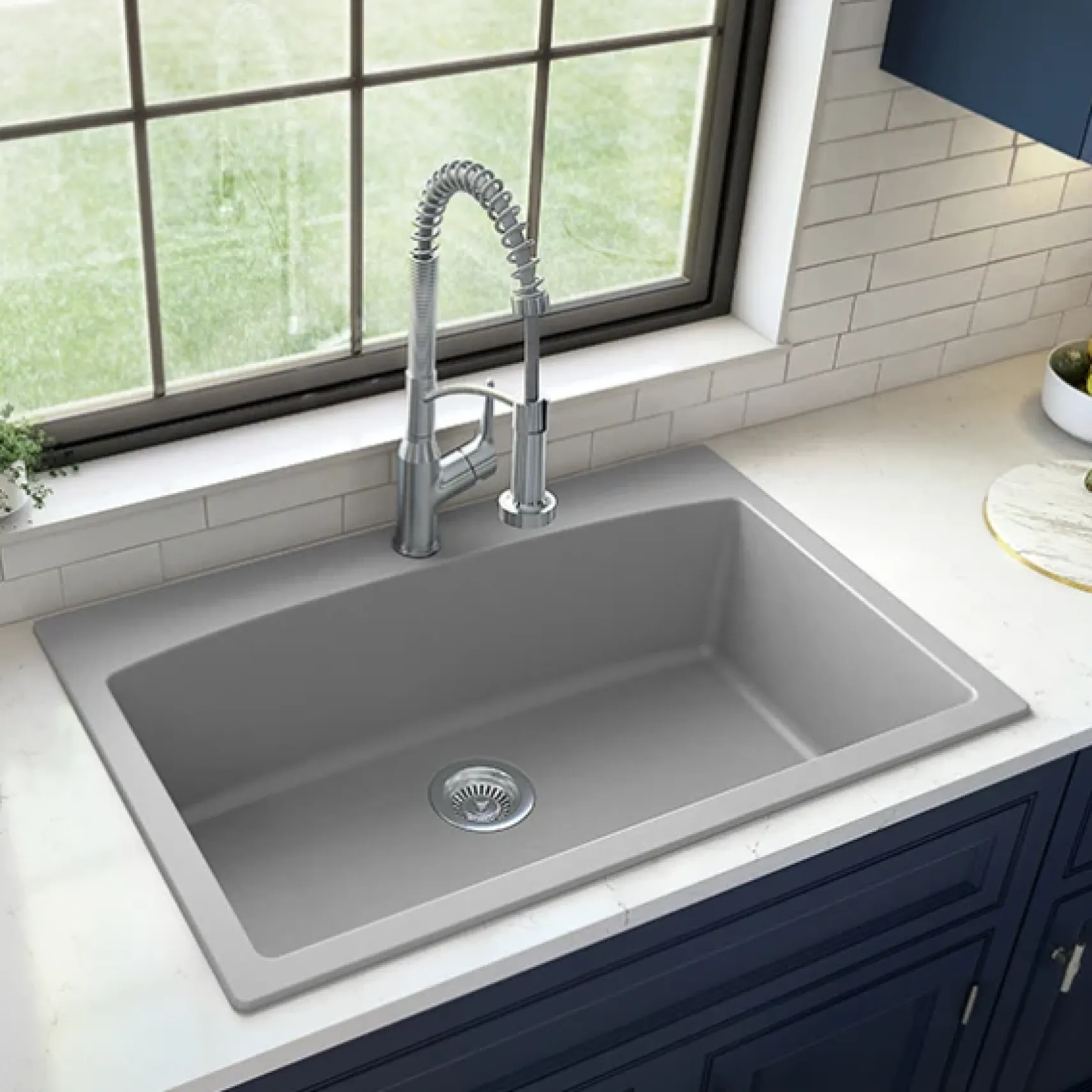Karran 33" Drop In/Topmount Quartz Composite Kitchen Sink, Grey, QT-712-GR