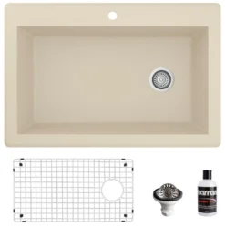 Karran 33" Drop In/Topmount Quartz Composite Kitchen Sink, Bisque, QT-670-BI-PK1