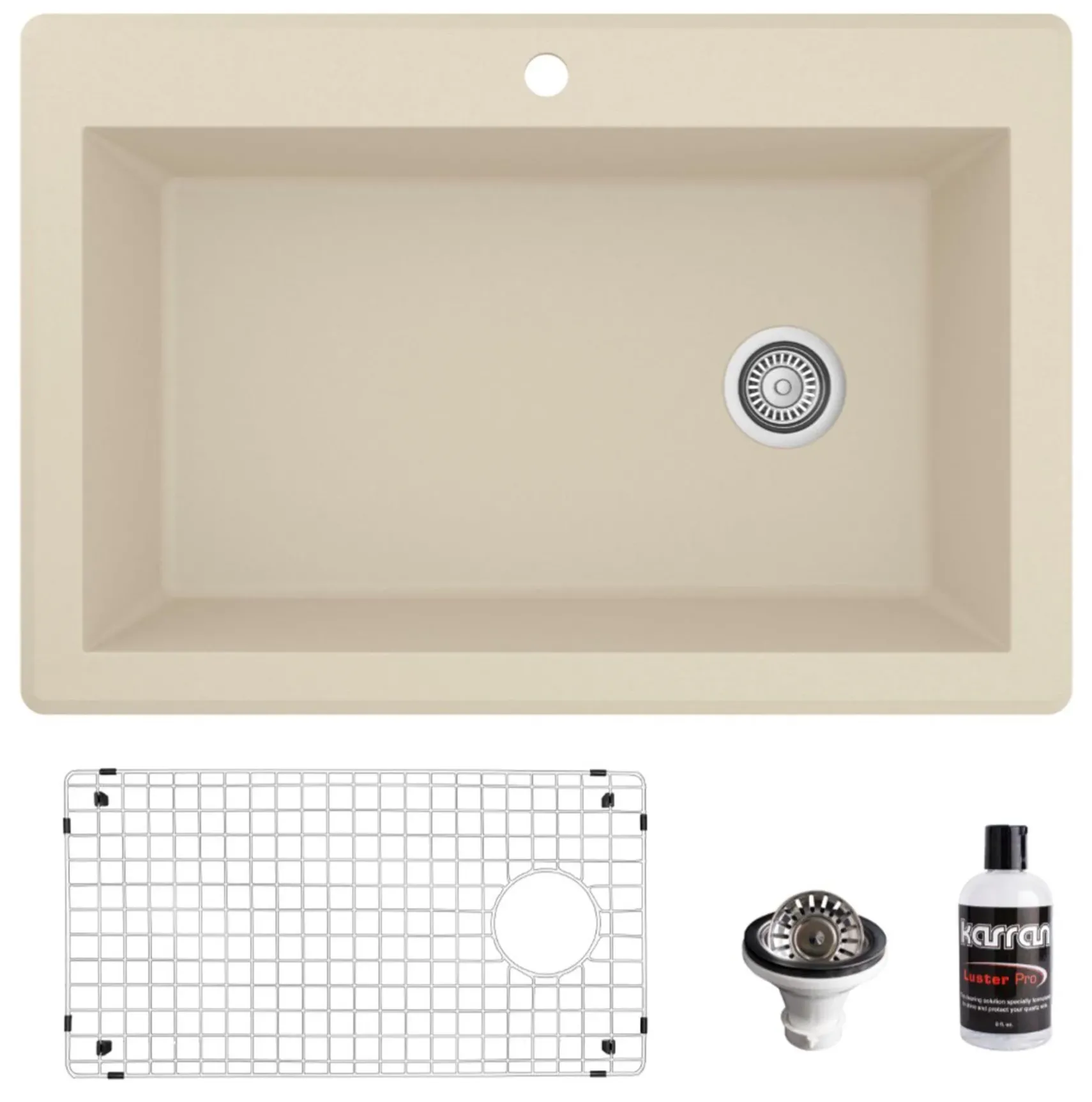 Karran 33" Drop In/Topmount Quartz Composite Kitchen Sink, Bisque, QT-670-BI-PK1