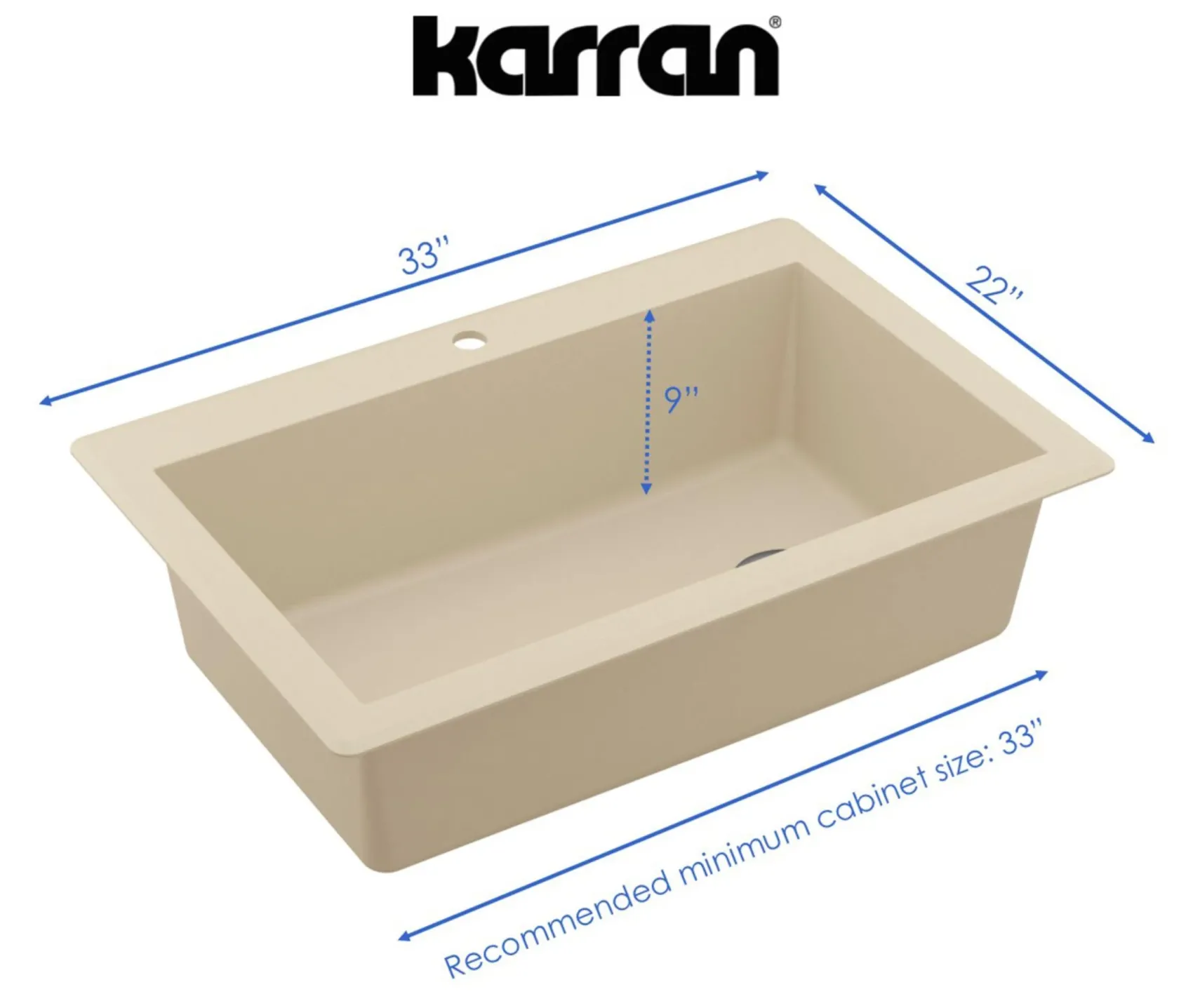 Karran 33" Drop In/Topmount Quartz Composite Kitchen Sink, Bisque, QT-670-BI-PK1