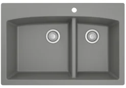 Karran 33" Drop In/Topmount Quartz Composite Kitchen Sink, 60/40 Double Bowl, Grey, QT-711-GR-PK1