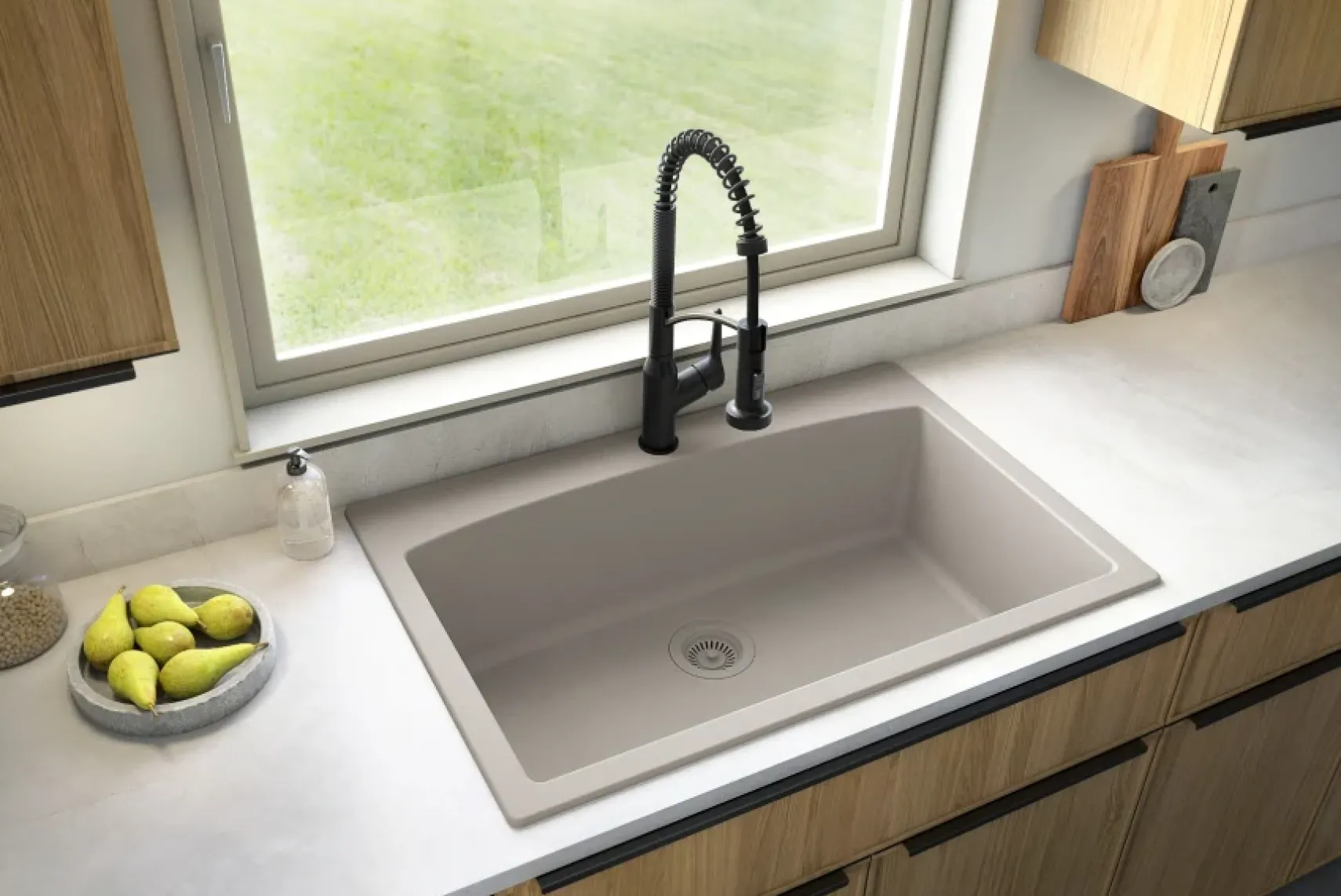 Karran 33" Drop In/Topmount Quartz Composite Kitchen Sink, Concrete, QT-712-CN