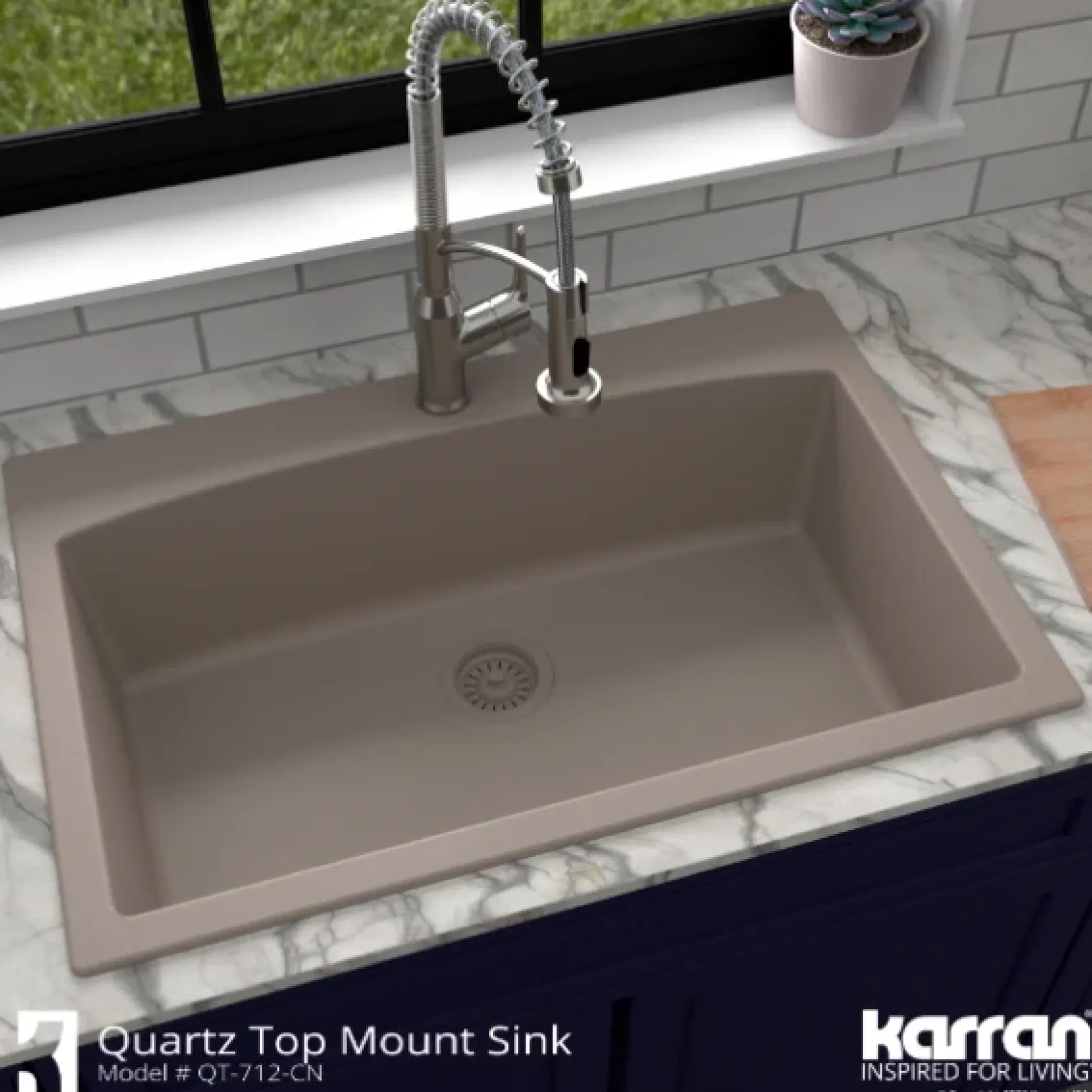 Karran 33" Drop In/Topmount Quartz Composite Kitchen Sink, Concrete, QT-712-CN