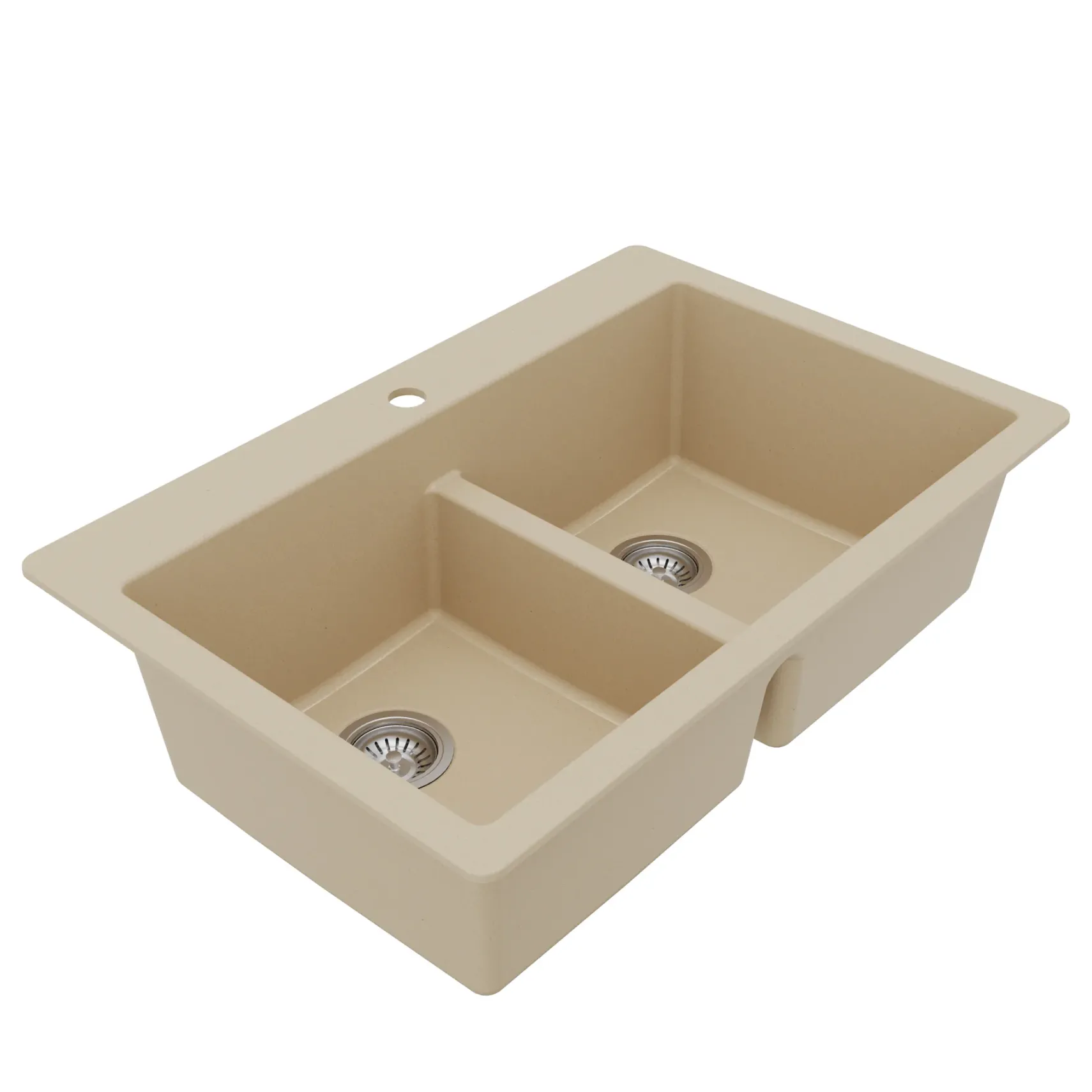 Karran 33" Drop In/Topmount Quartz Composite Kitchen Sink with Accessories, 50/50 Double Bowl, Bisque, QT-810-BI-PK1