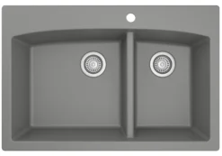 Karran 33" Drop In/Topmount Quartz Composite Kitchen Sink, 60/40 Double Bowl, Grey, QT-711-GR