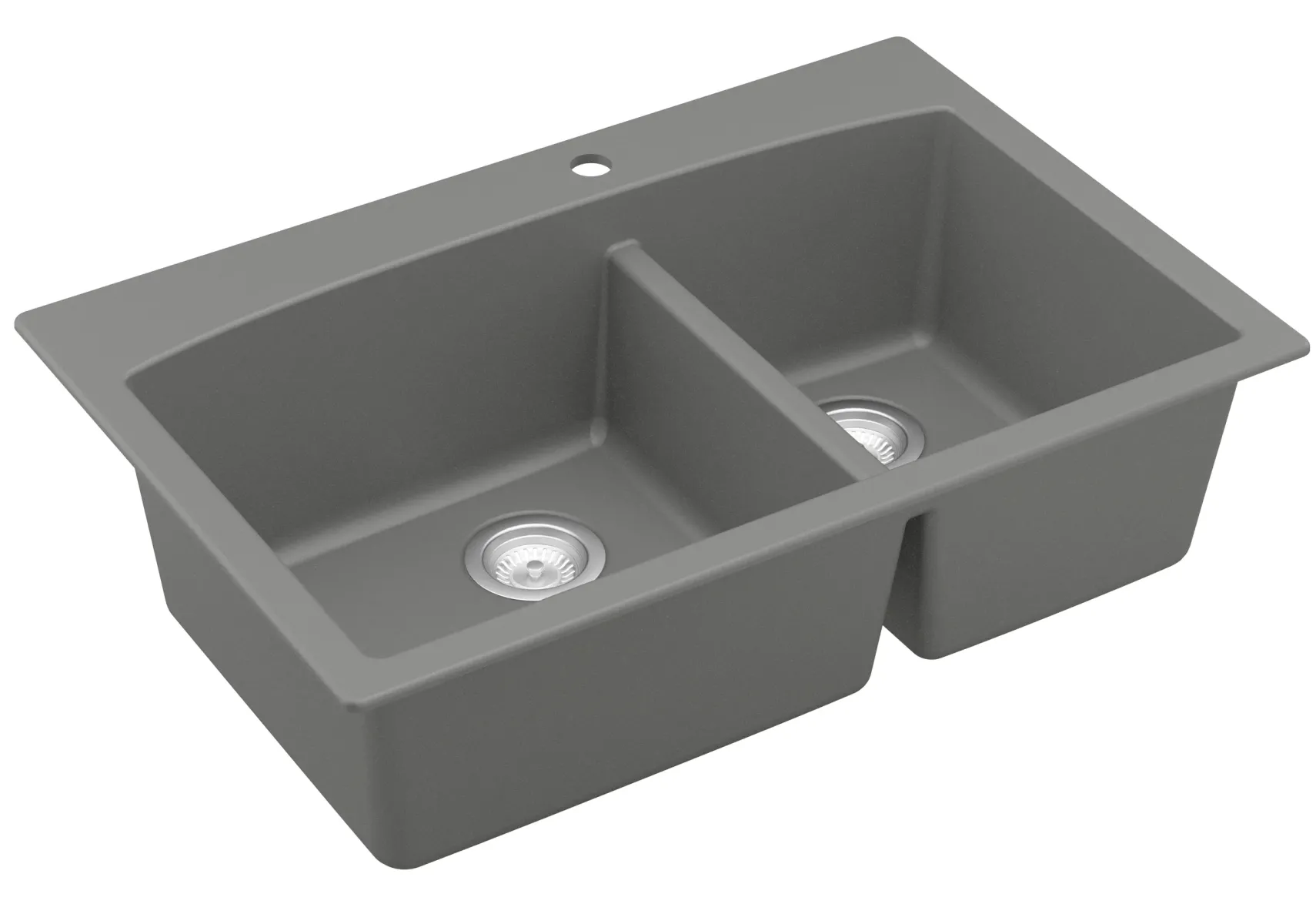 Karran 33" Drop In/Topmount Quartz Composite Kitchen Sink, 60/40 Double Bowl, Grey, QT-711-GR