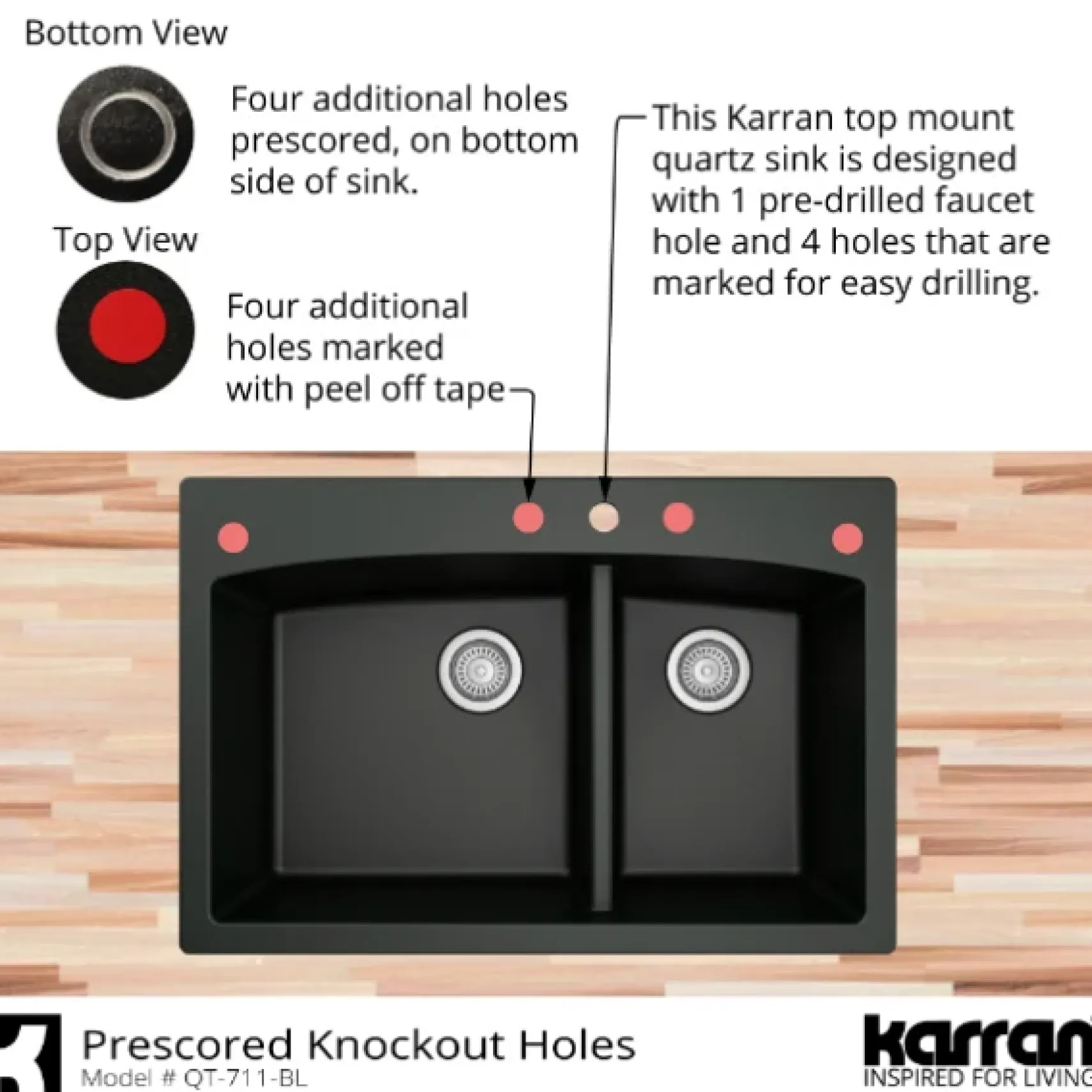 Karran 33" Drop In/Topmount Quartz Composite Kitchen Sink, 60/40 Double Bowl, Grey, QT-711-GR
