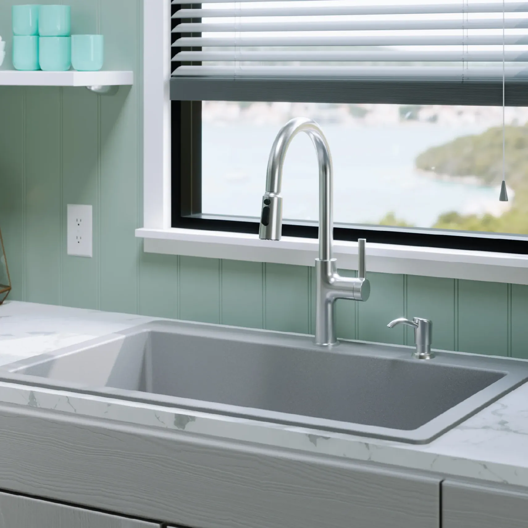 Karran 33" Drop In/Topmount Quartz Composite Kitchen Sink, Grey, QT-812-GR