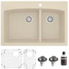 Karran 33" Drop In/Topmount Quartz Composite Kitchen Sink, 60/40 Double Bowl, Bisque, QT-711-BI-PK1